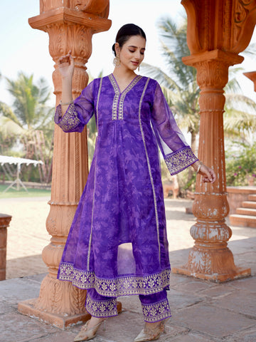 Princess Purple Pure Organza Ready to Wear Dress Geetha Creation